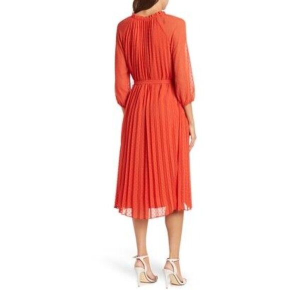 Nanette Pleta Cup Split Neck Three Quarter Sleeve Dot Print Dress Orange Size 6 - Picture 3 of 12